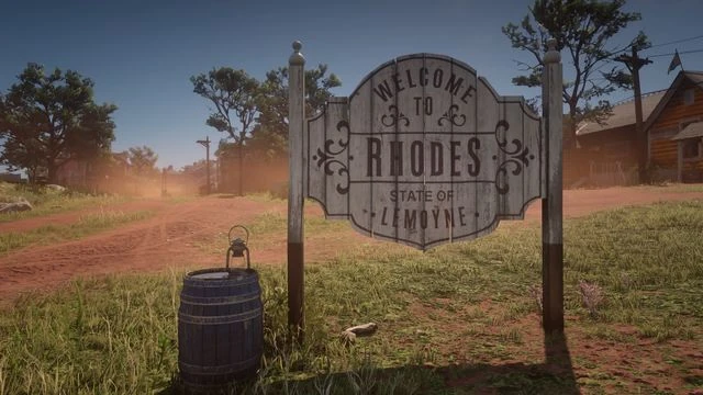 Image of a welcome to Rhodes sign